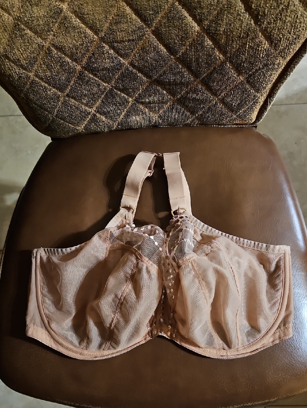 Elomi Matilda Plunge T-Shirt Unlined Underwire Tan Embroidery Lace Sheer Bra